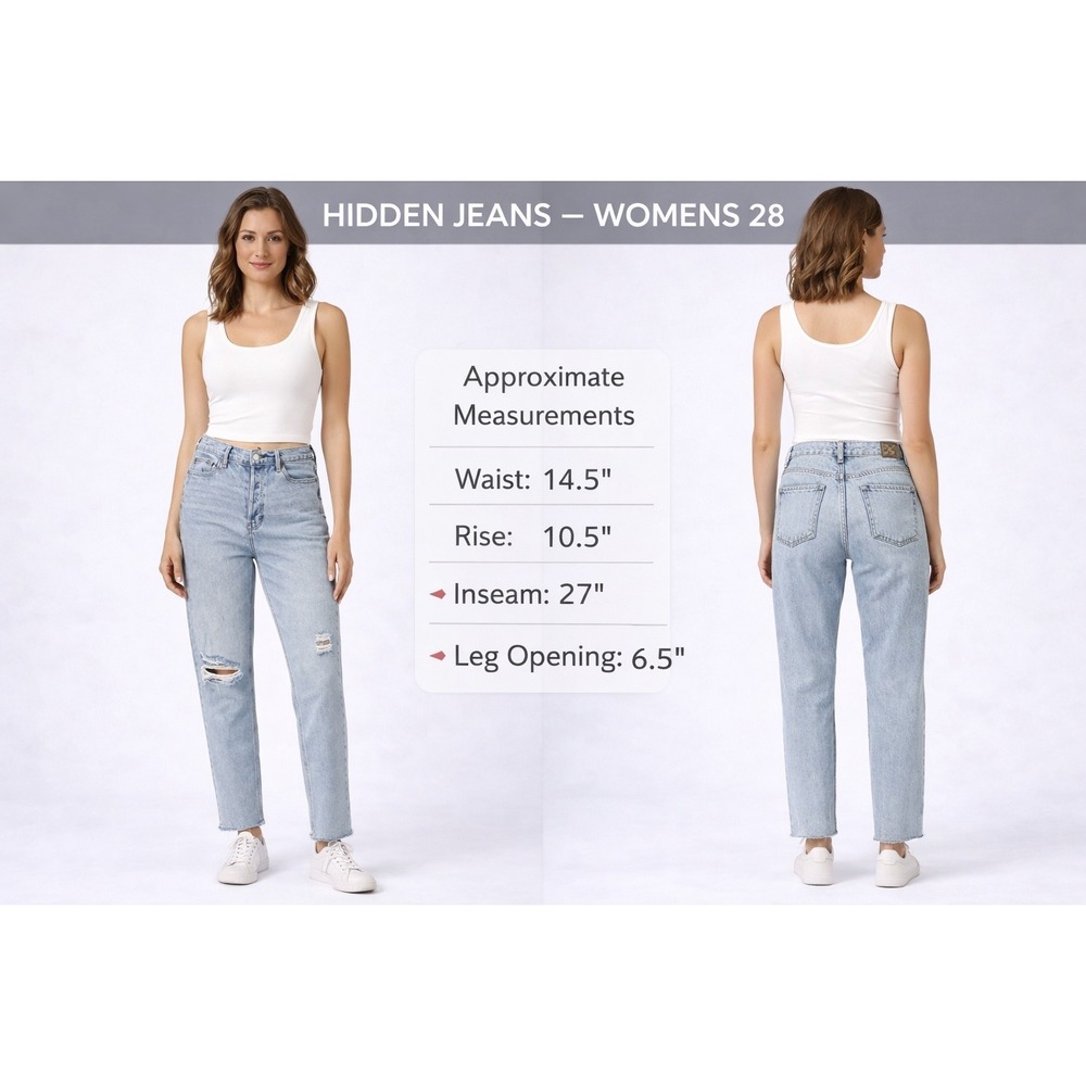Hidden Jeans Womens 28 High Rise Distressed Mom Jeans Light Wash Blue Denim
